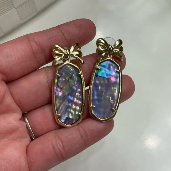 Stunning Authentic KENDRA SCOTT Gold and Iridescent Earrings - Picture 2 of 5